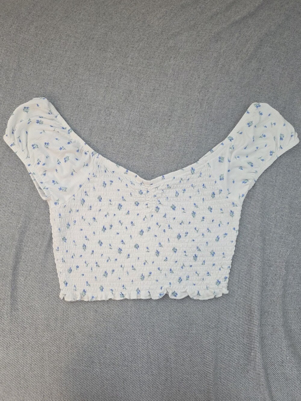 Primark White Smocked Off-Shoulder Floral Crop Top